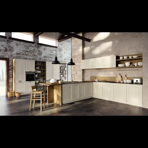 Cucina ad angolo in legno di rovere con penisola Charme Gola di Mirandola