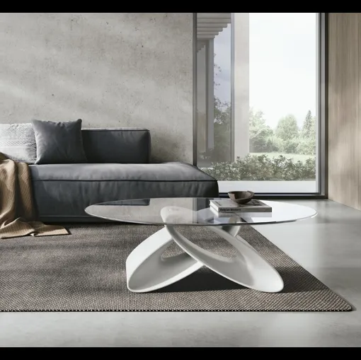 Tavolino ovale Eclipse con piano in vetro e base in poliuretano di Target Point