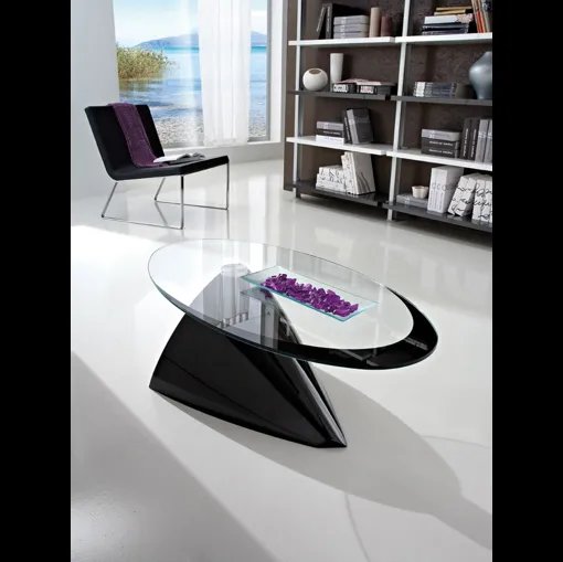 Tavolino di design in vetro con basamento in marmo sintetico verniciato Nero Pamela di La Primavera