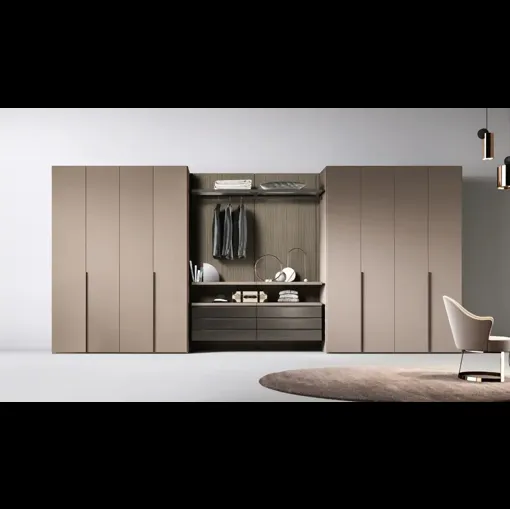 Cabina armadio Gemini G225 tra due armadi a muro di Moretti Compact Giorno Notte