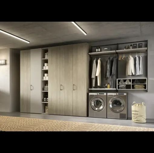 Cabina armadio Orion O425 in rovere miele e laccato di Moretti Compact Giorno Notte