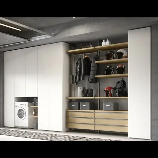 Cabina armadio Virgo V326 tra due armadi con ante battenti di Moretti Compact Giorno Notte