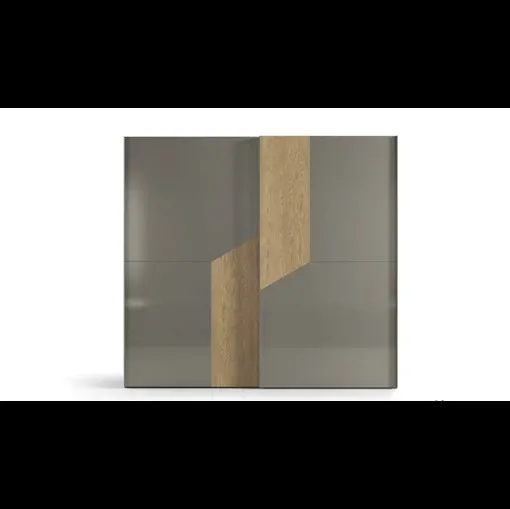 Armadio con ante scorrevoli Grecale S152 laccato lucido pietra con inserto in legno rovere biondo di Moretti Compact Giorno Notte
