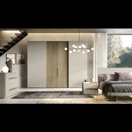 Armadio con ante scorrevoli e battenti Libeccio Combinato C256 in laccato e impiallacciato rovere di Moretti Compact Giorno Notte