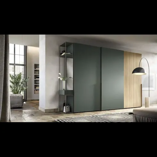 Armadio con ante scorrevoli Libeccio S174 in laccato e nobilitato rovere di Moretti Compact Giorno Notte