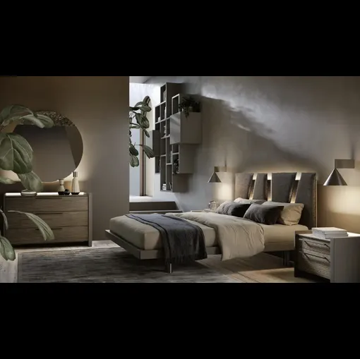 Letto Altair Pad Y12 in tessuto imbottito e nobilitato rigatino di Moretti Compact Giorno Notte