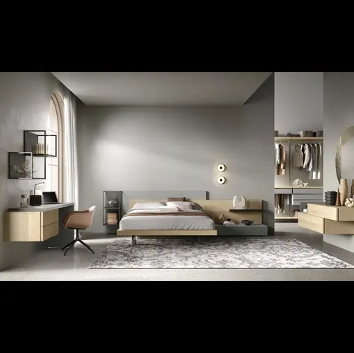Letto Bipanel M13 in rovere miele e laccato cemento di Moretti Compact Giorno Notte