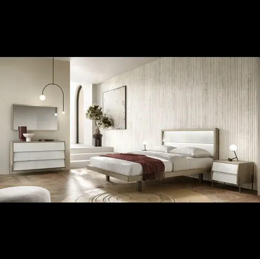 Letto Molding Aurora R12 in nobilitato resina e rovere gessato di Moretti Compact Giorno Notte