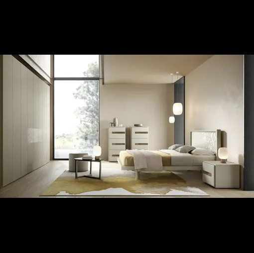 Letto Molding S12 finitura malta texture rose e laccato di Moretti Compact Giorno Notte