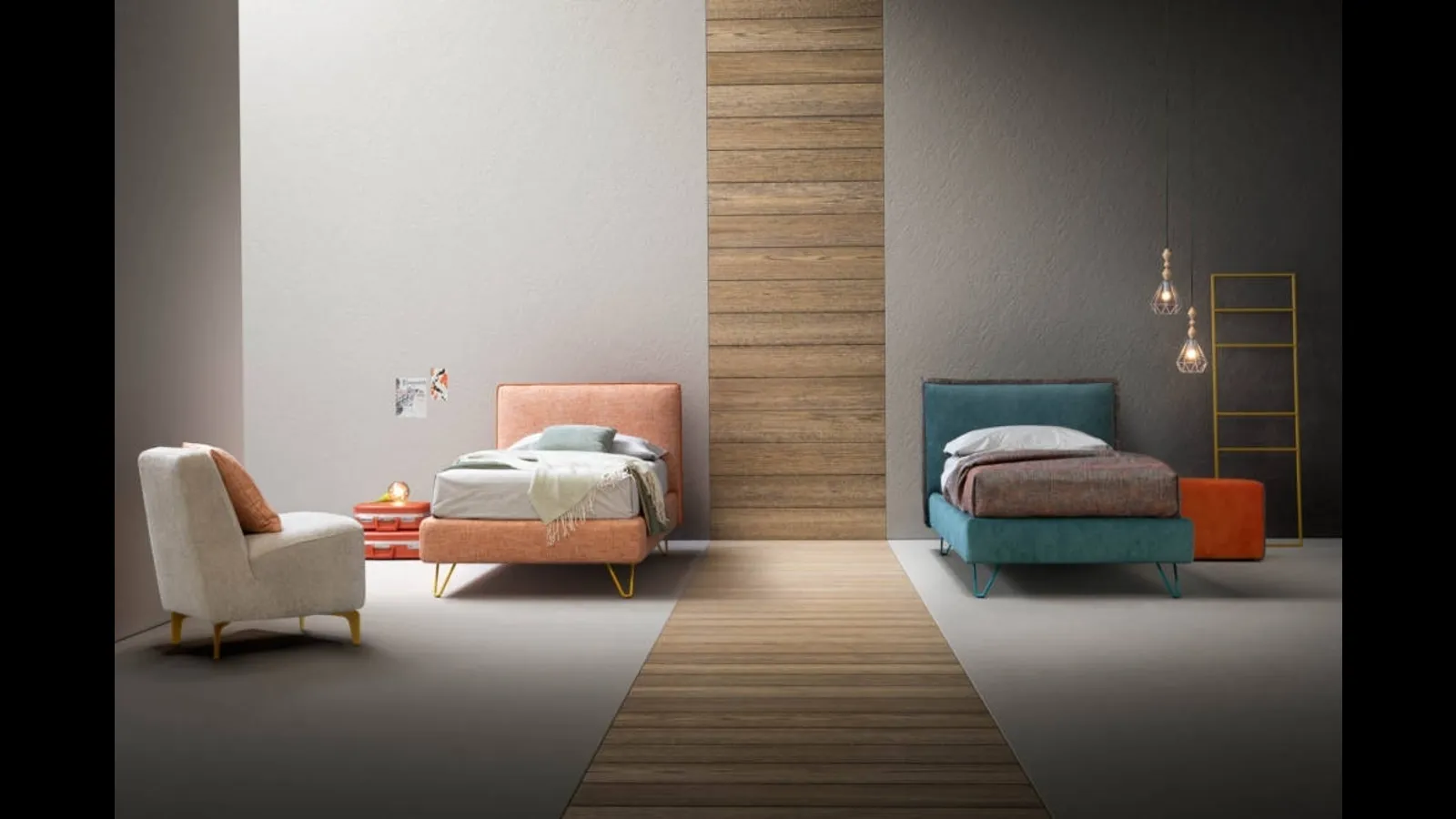 Letto moderno in tessuto imbottito Piping di Bside