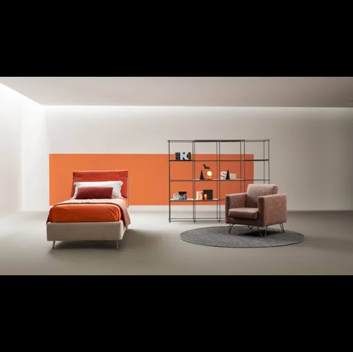Letto singolo con testiera in tessuto trapuntato Spin di Bside