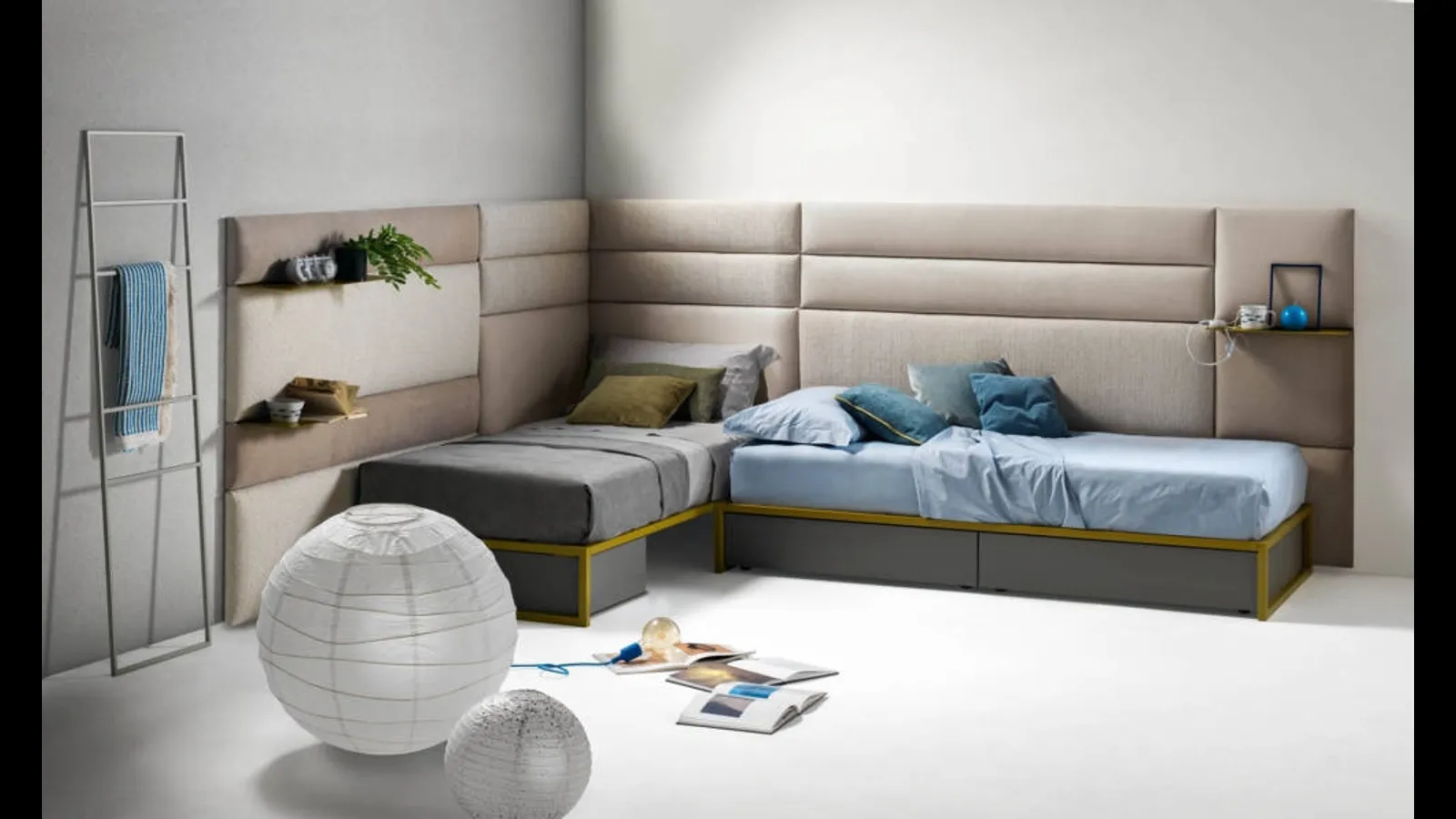 Letto singolo sommier con Pannelli Wall in tessuto di Bside