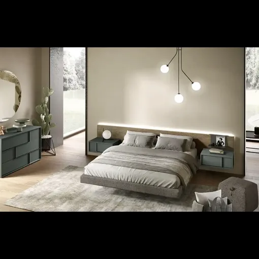 Letto Wall Panel P12 in impiallacciato rovere yuta di Moretti Compact Giorno Notte