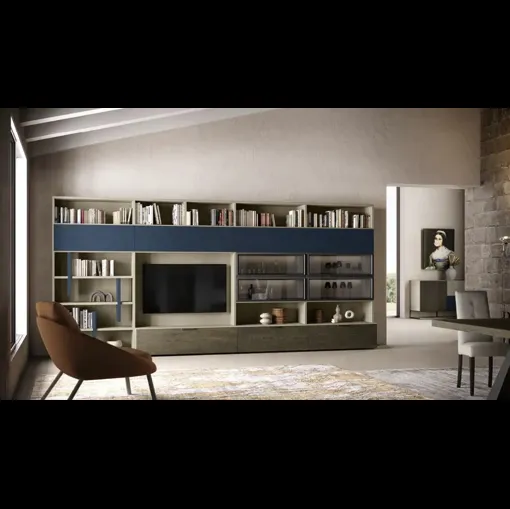 Libreria Kosmos KL210 in nobilitato, laccato e legno di Moretti Compact Giorno Notte
