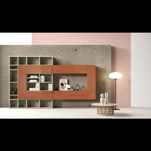 Libreria Kosmos KL216 in melaminico e laccato lucido di Moretti Compact Giorno Notte