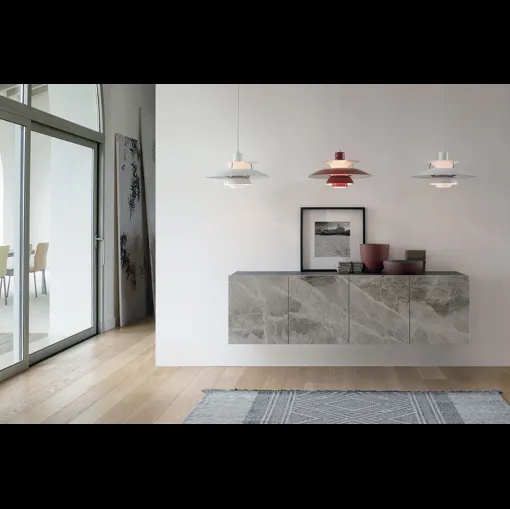 Madia sospesa Artemide in laminato con ante in gres porcellanato effetto marmo di Target Point