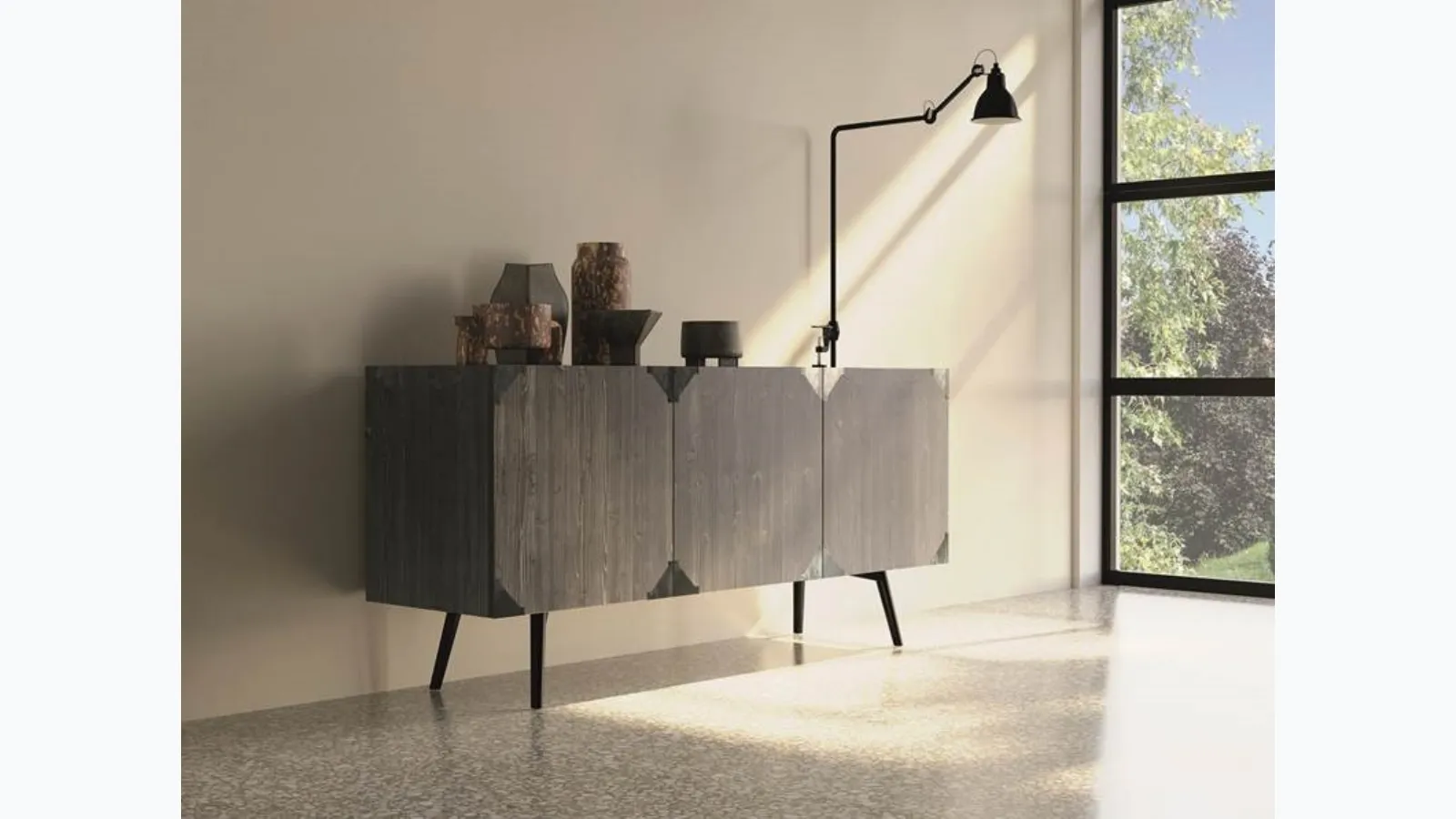 Madia Moon Art 1801 in legno finitura fango con angoli metallici di Fratelli Mirandola
