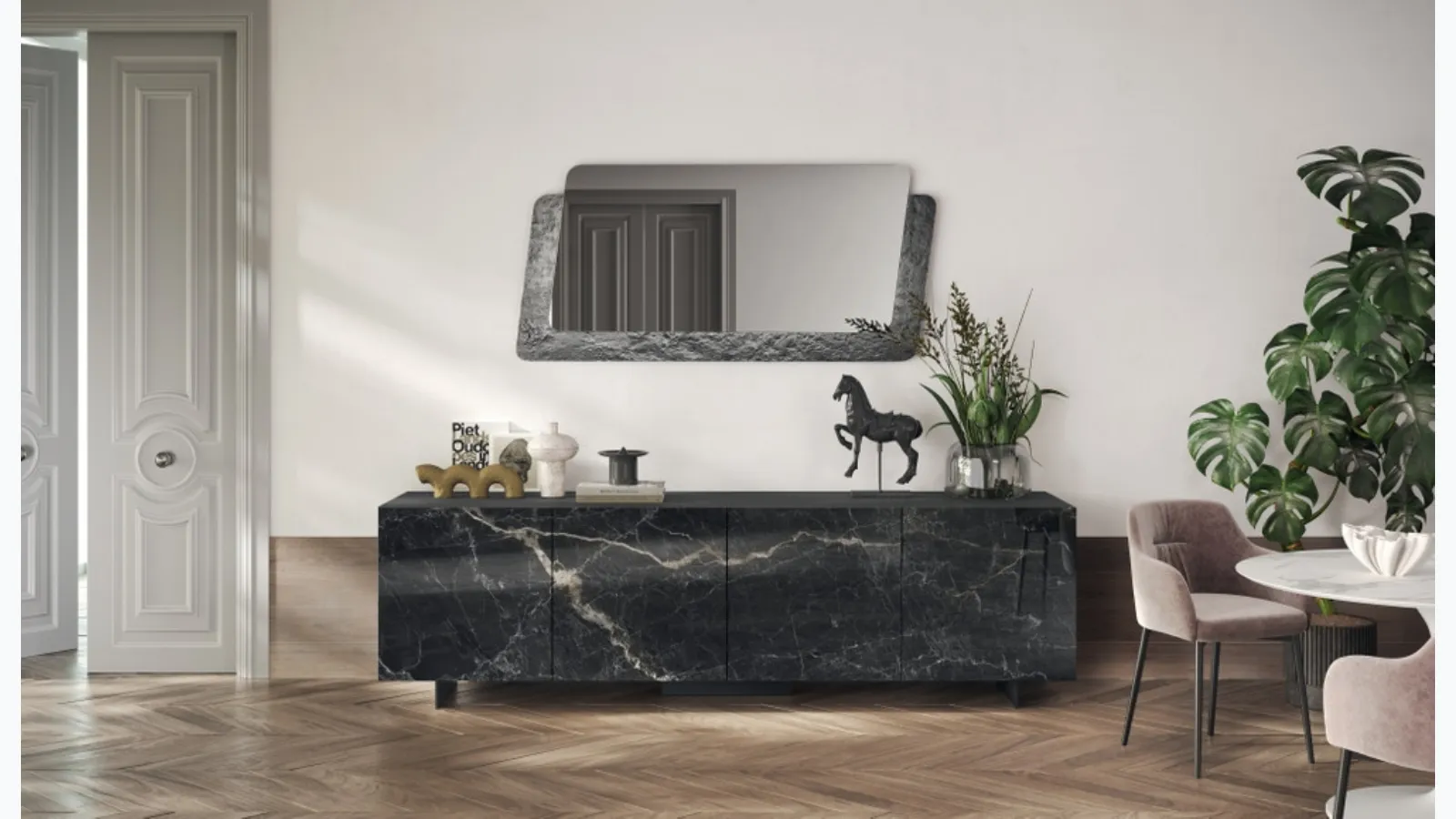 Madia Sideboard 04 in finitura marmo nero di Scavolini