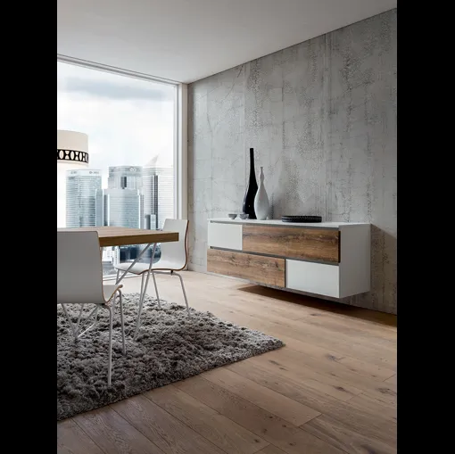 Mobile ingresso sospeso in truciolare placcato HPL Bianco e effetto legno Bea di La Primavera