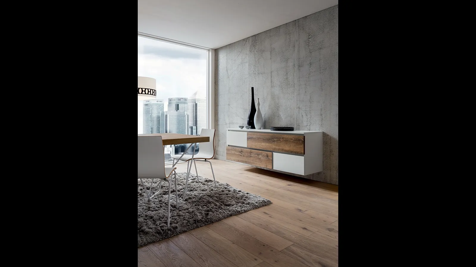 Mobile ingresso sospeso in truciolare placcato HPL Bianco e effetto legno Bea di La Primavera