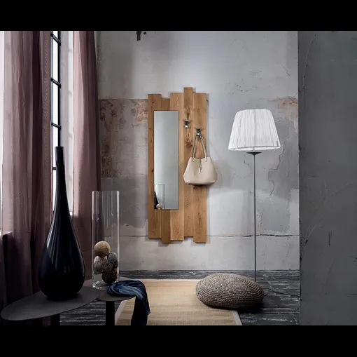 Mobile ingresso in legno di Rovere massello con specchio e appendiabiti Zoe di La Primavera