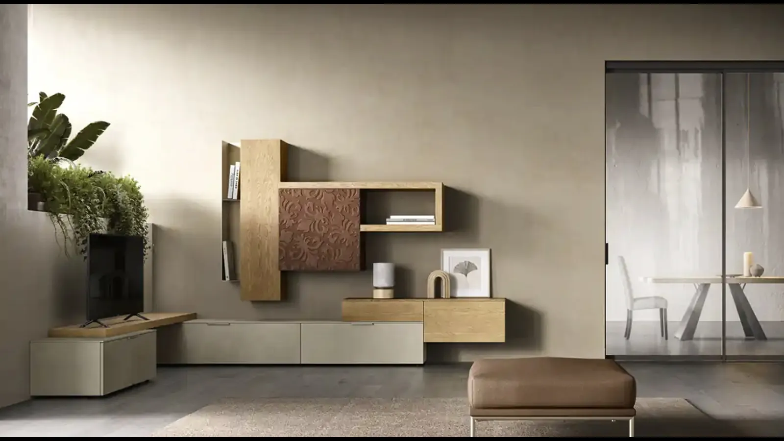 Parete Attrezzata Kosmos KC115 in melaminico e legno di Moretti Compact Giorno Notte