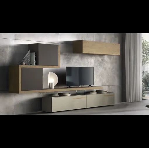 Parete Attrezzata Kosmos KC123 in nobilitato e legno di Moretti Compact Giorno Notte