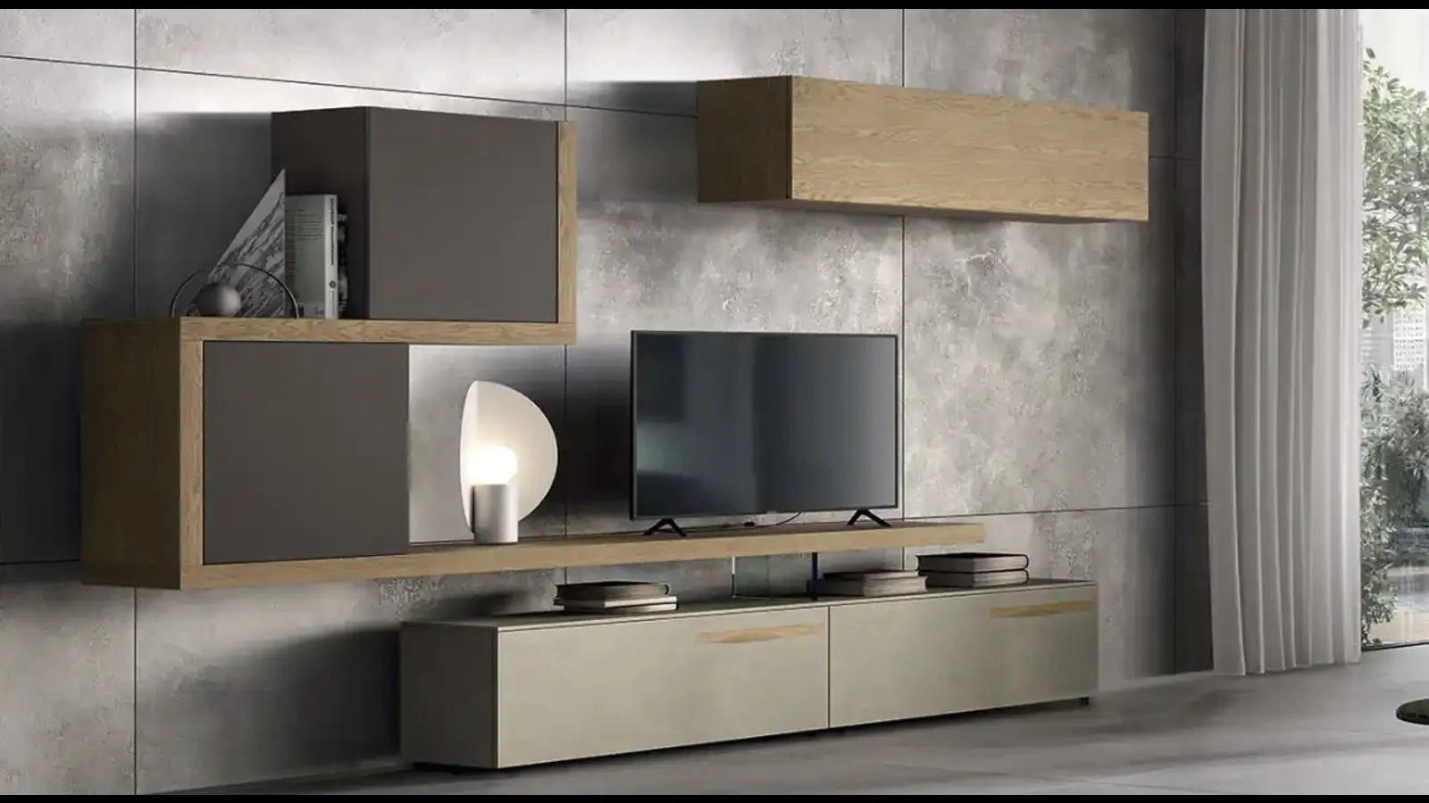 Parete Attrezzata Kosmos KC123 in nobilitato e legno di Moretti Compact Giorno Notte