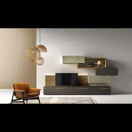 Parete Attrezzata Kosmos KC126 in laccato e legno di Moretti Compact Giorno Notte