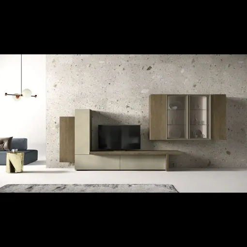 Parete Attrezzata Kosmos KC128 in nobilitato e legno di Moretti Compact Giorno Notte