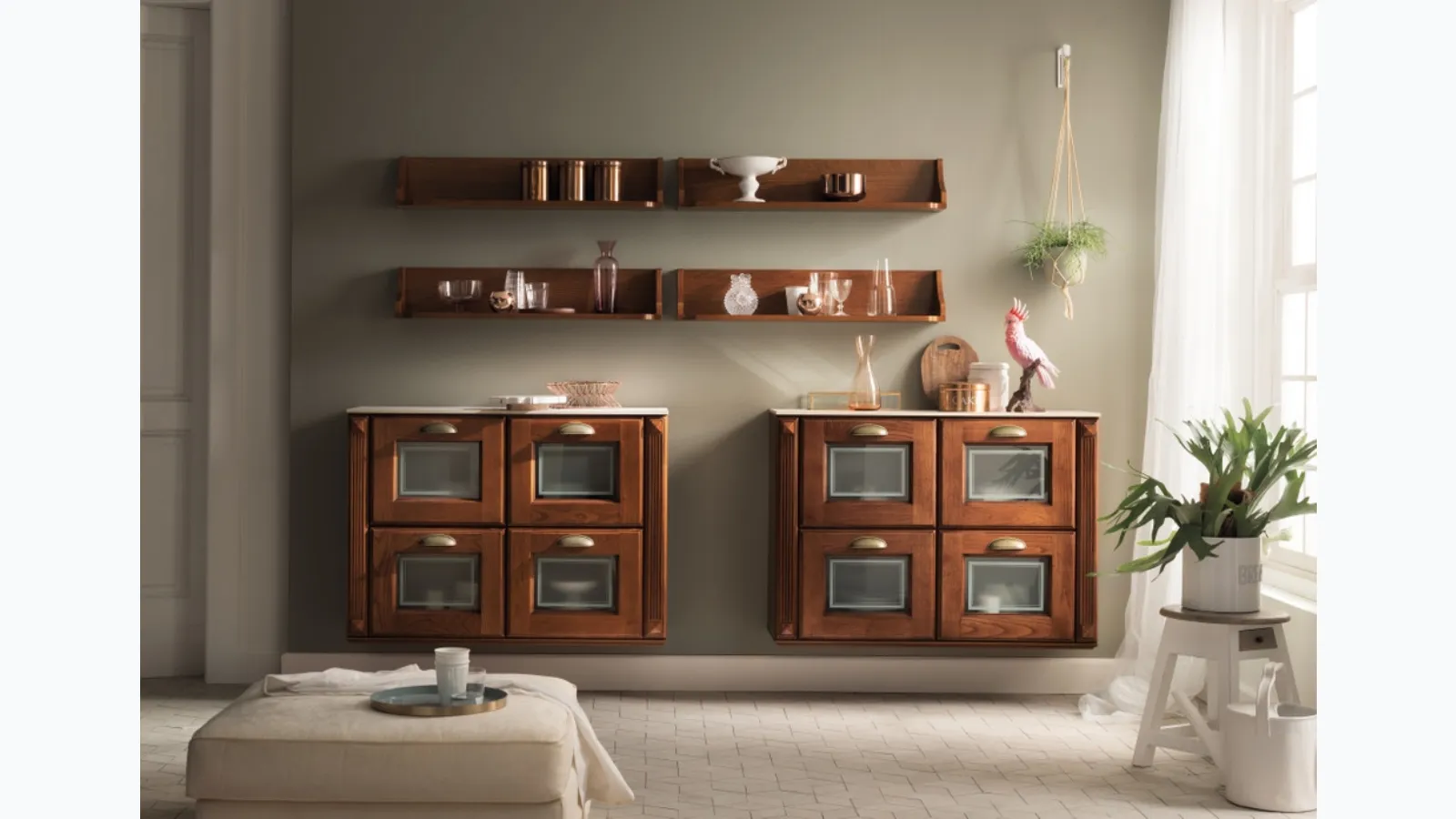 Parete Attrezzata Living Madeleine 03 sospesa in Castagno di Scavolini