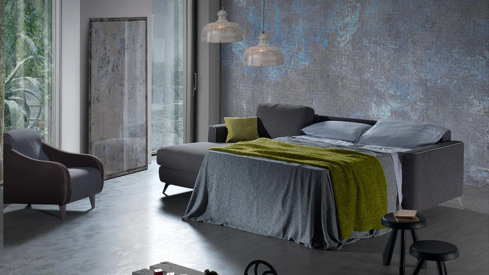 Divano Letto in tessuto con penisola Eclisse di Vitarelax