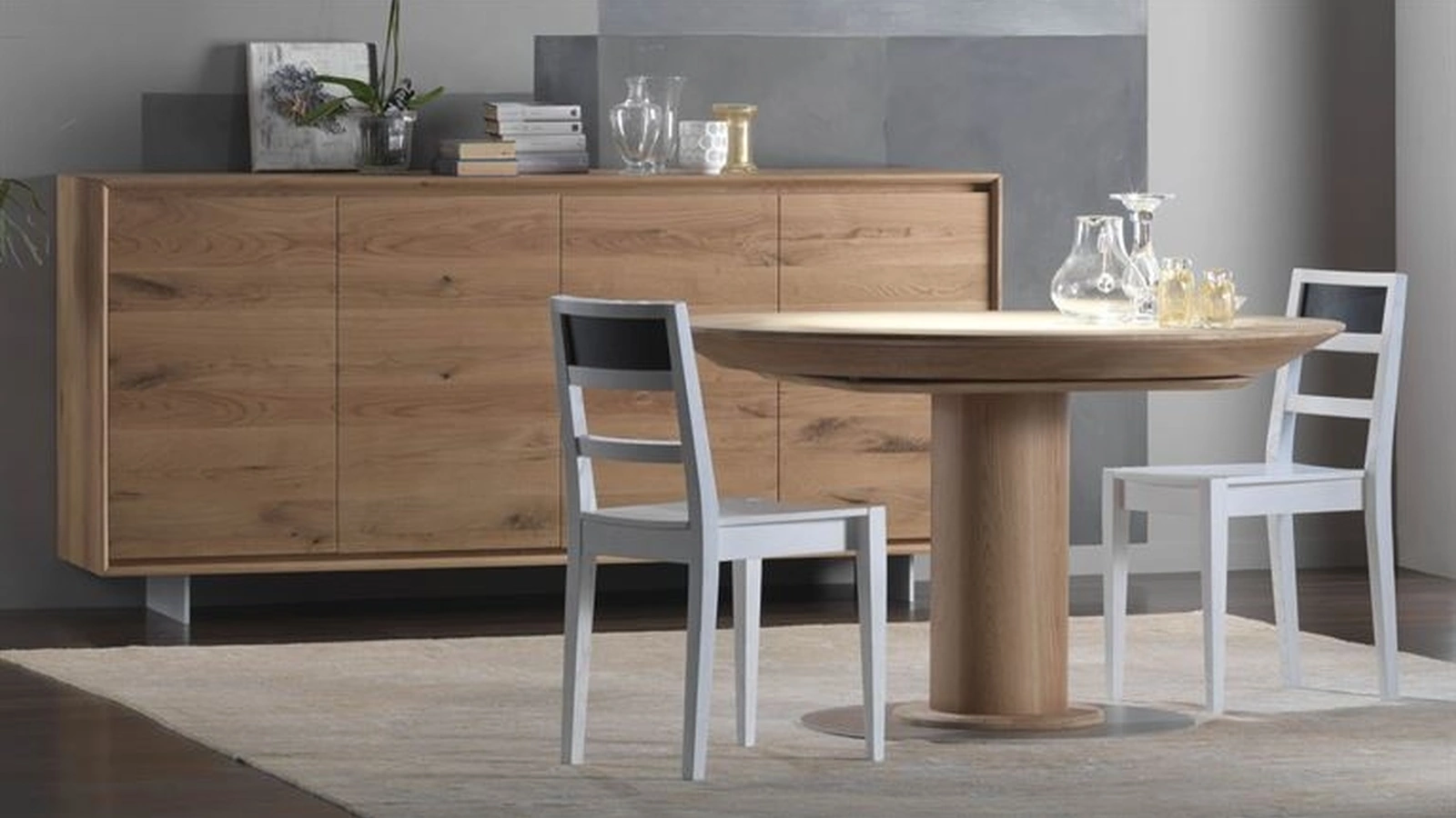 Tavolo rotondo allungabile in legno di Rovere massello 4298F di Conarte