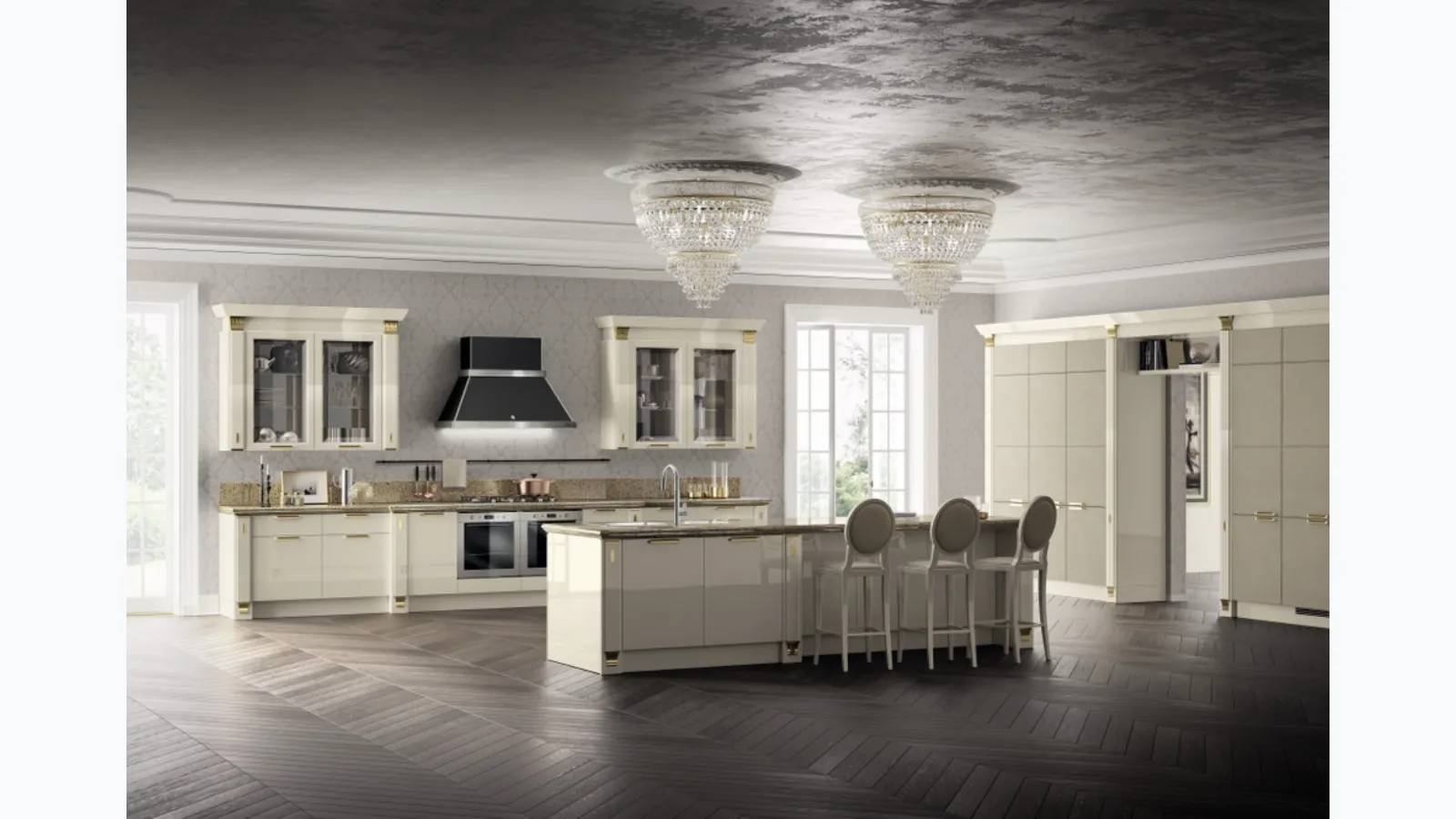 Cucina Classica Exclusiva 04 in laccato lucido Panna Porcellana di Scavolini
