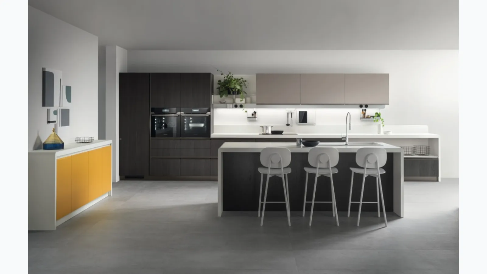 Cucina Moderna Dandy Plus 05 Rovere Carbone e Giallo Senape di Scavolini