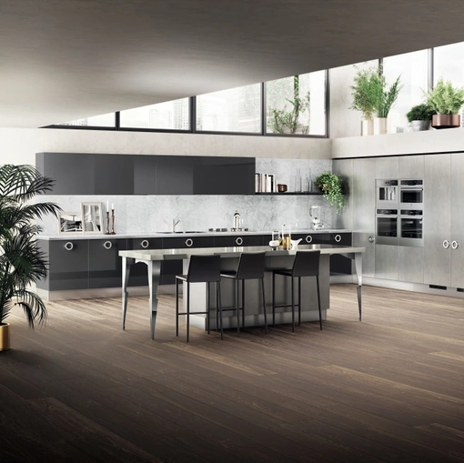 Cucina Moderna angolare Exclusiva 09 in laccato lucido Grigio Ferro di Scavolini