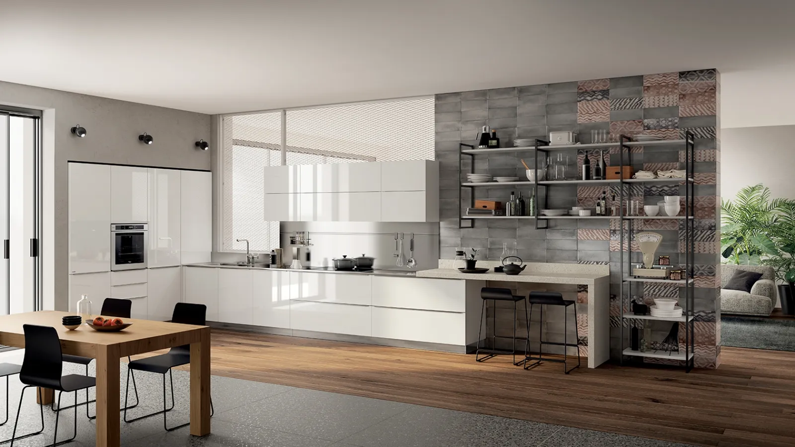 Cucina Moderna Mood 05 in laccato lucido Bianco Prestige di Scavolini