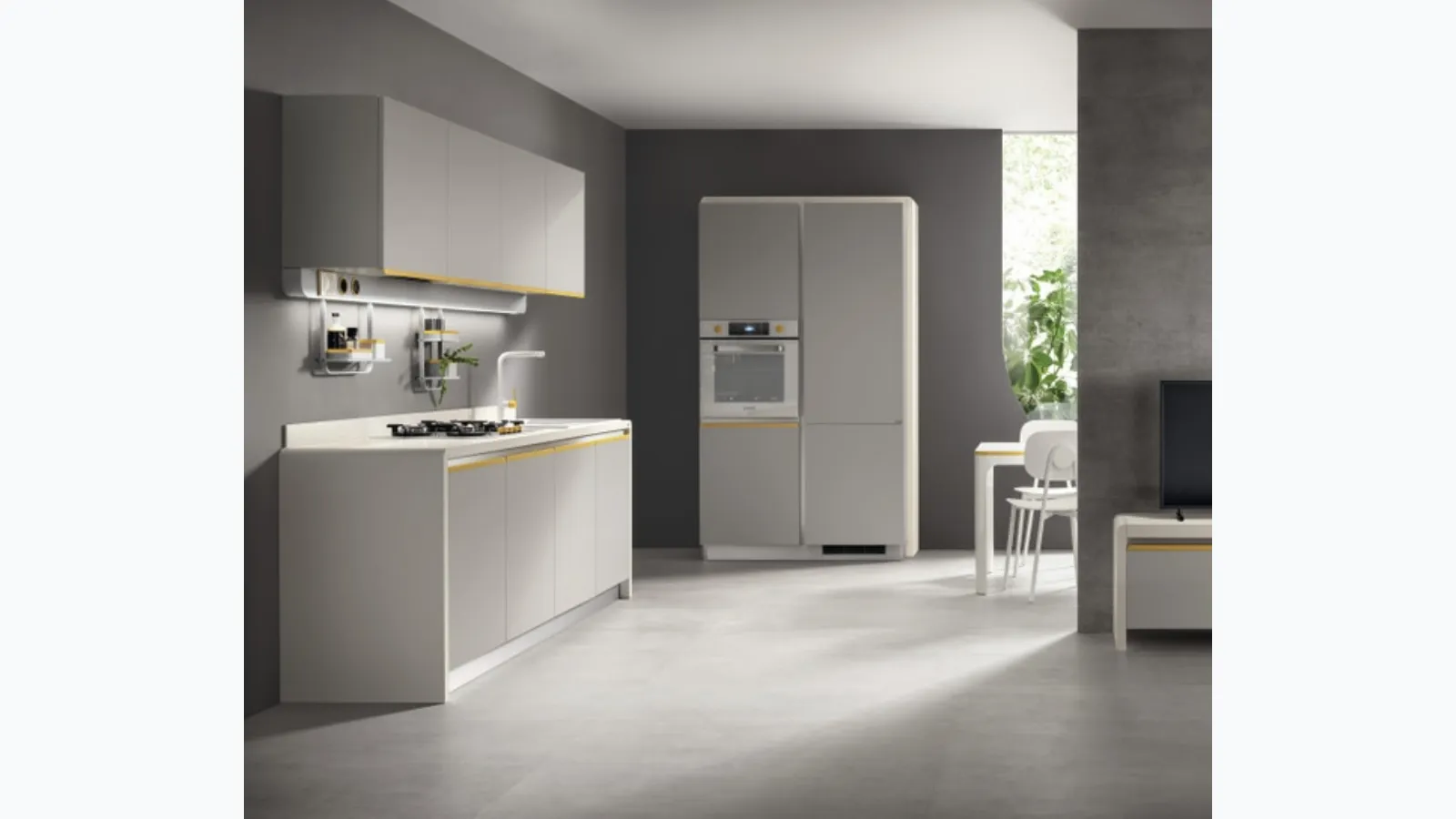 Cucina Moderna Dandy Plus 02 Grigio con maniglia Giallo Senape di Scavolini