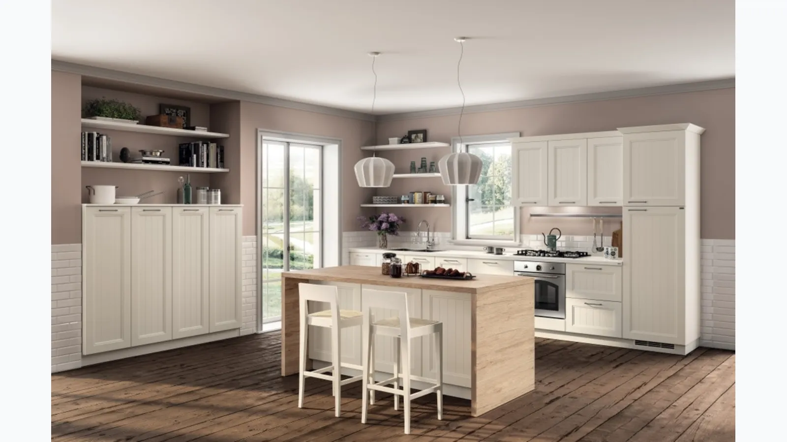 Cucina Shabby Chic Colony 03 in laccato Bianco opaco a doghe di Scavolini