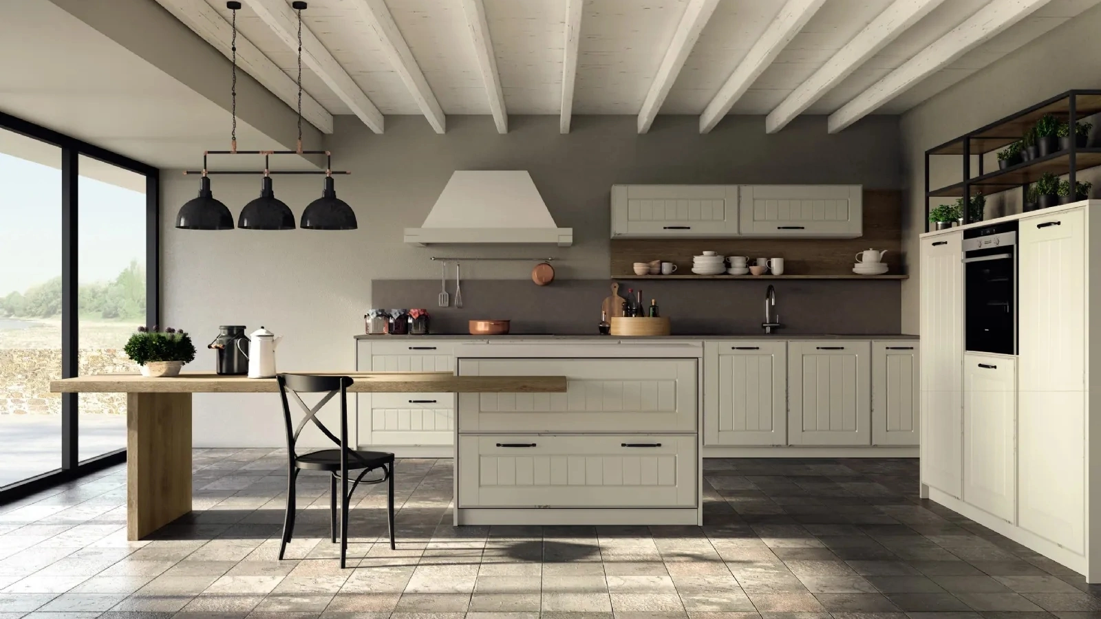 Cucina su misura ad angolo Fiordo 01 in legno laccato bianco di Fratelli Mirandola