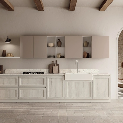 Cucina su misura ad angolo Regola 06 in decorativo Rovere e Pet Limo di Scavolini